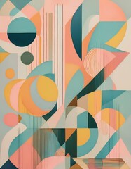 geometric shapes and organic forms blend in a vibrant digital canvas