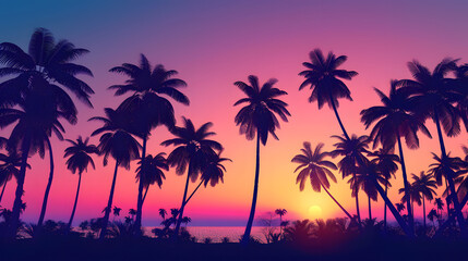 Fototapeta premium A beautiful sunset over the ocean with palm trees in the background