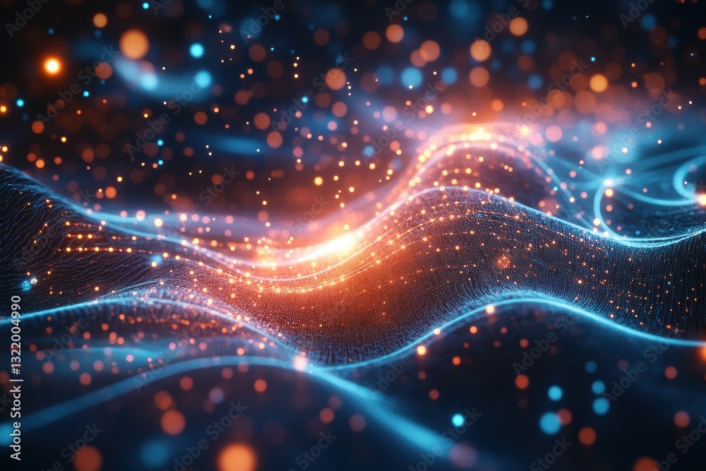 Poster vibrant digital landscape illustrating the complexities of tech processes, neural networks, and arti