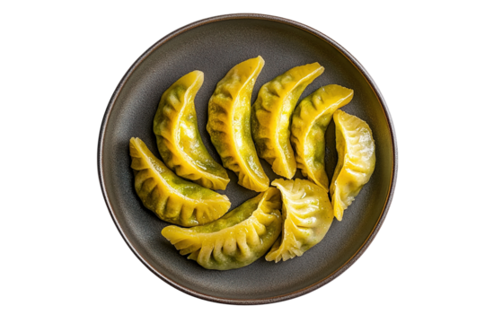 Chinese dumplings on a plate, isolated on white background. transparent background, PNG, with copy space. - Powered by Adobe