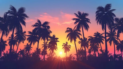 Obraz premium A beautiful sunset over a palm tree forest