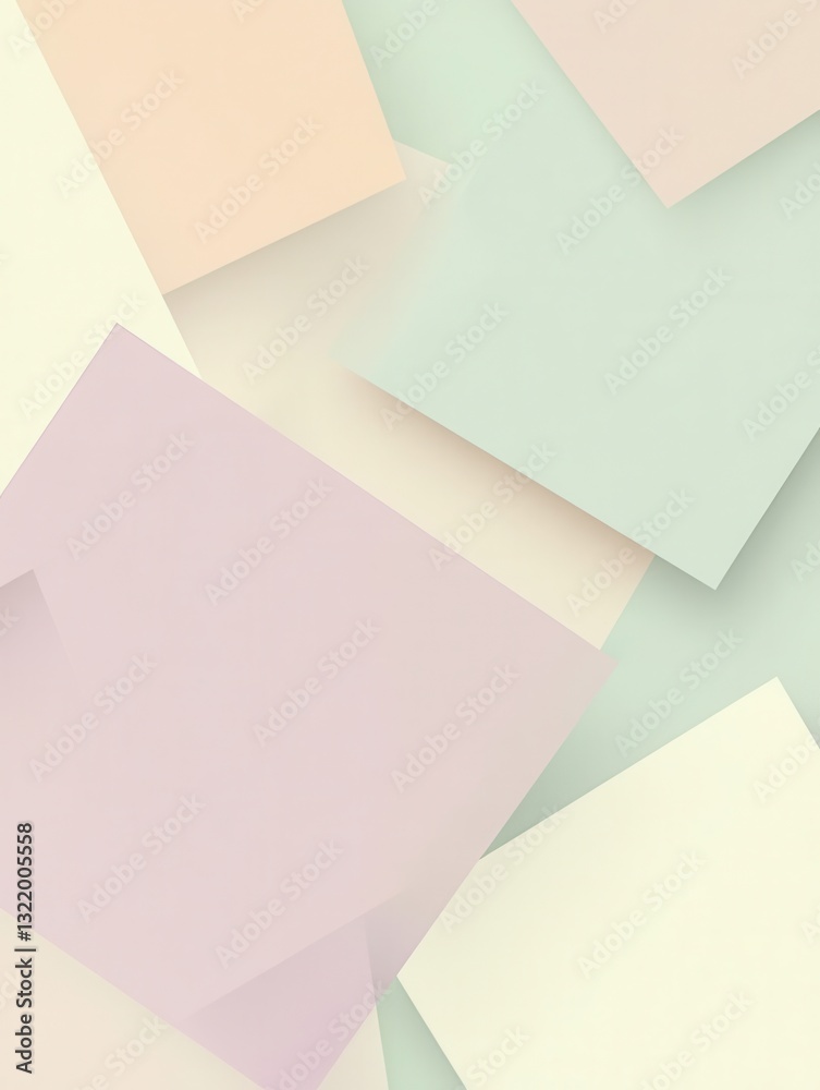 Poster Soft overlapping geometric shapes create a modern minimalist background in light pastel tones with smooth gradients and subtle drop shadows for creative use