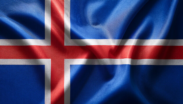 National flag of Iceland, silk fabric. Banner for celebrating Independence Day. - Powered by Adobe
