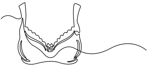 Webcontinuous line art of clothes hanger hand and bra, Bathing Suit Bikini Single Line Drawing with Editable Stroke, Continuous one simple single line drawing of push up bra icon in silhouette on. 