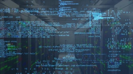 Animation overlaying server room, illustrating data processing and technology in school - Powered by Adobe