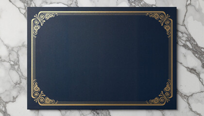 Classic dark blue wedding invitation frame with elegant navy and gold border design