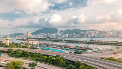 Top view of Hong Kong at day time from kowloon bay downtown timelapse