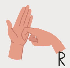 Sign language letter R illustration. Vector illustration