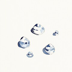 Abstract Watercolor Painting of Blue and White Pebbles Scattered on White Background