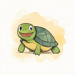 Fototapeta premium Happy Cartoon Turtle Illustration Smiling Watercolor Style Perfect for Children s Book