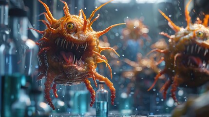 Menacing virus cell for medical research disease illustration and health crisis visuals.