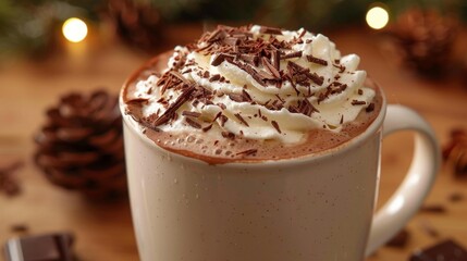 Comforting hot chocolate for cozy winter holidays and festive warm beverages.