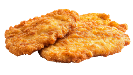 Breaded chicken cutlets showing delicious texture on transparent background
