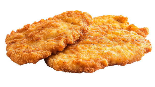 Breaded chicken cutlets showing delicious texture on transparent background