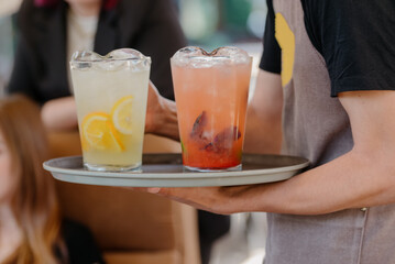 Cold refreshing lemonade with ice