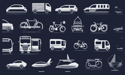 Modern vector-style set of line icons related to transport icons, easily editable.