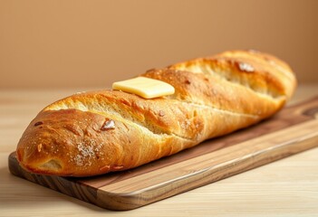Naklejka premium Freshly baked baguette with butter
