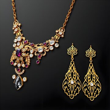 Collar y pendientes de oro con piedras preciosas