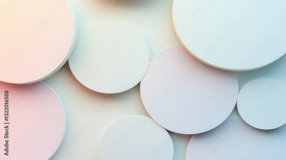 Poster Modern minimalist design featuring soft overlapping geometric shapes in pastel tones with smooth gradients and subtle shadows for creative resources