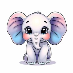 Fototapeta premium Cuddly Cartoon Elephant: A charming cartoon illustration of a baby elephant with large, expressive eyes, sitting cutely.