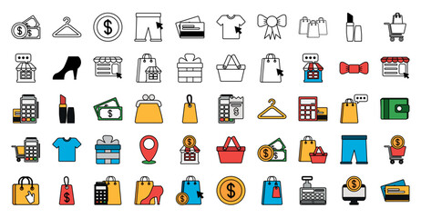 Fototapeta premium Set of shopping vector icons with white background