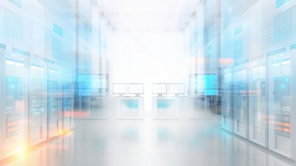 Fototapeta premium Business Finance Investment concept Futuristic data center with glowing servers and bright, ethereal ambiance.