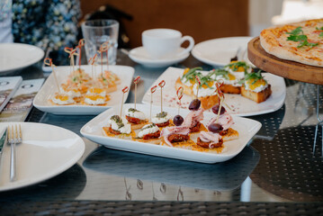 Delicacies and snacks at the buffet or banquet. Catering.