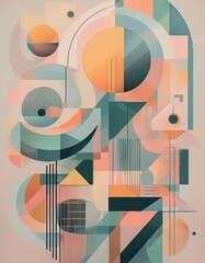 geometric shapes and organic forms blend in a vibrant digital canvas