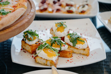 Delicacies and snacks at the buffet or banquet. Catering.