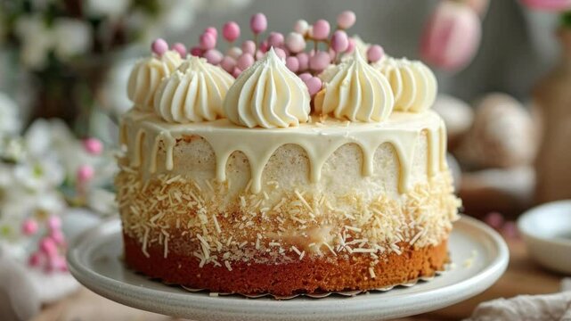 Bundt cake with white icing and sprinkles