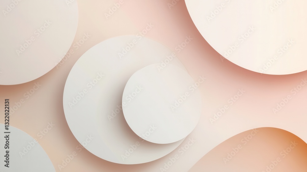 Poster Soft geometric shapes create a modern minimalist landscape in pastel tones with elegant gradients and subtle shadows for creative use