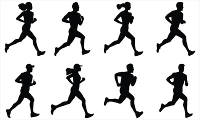  Running men and women silhouettes vector 