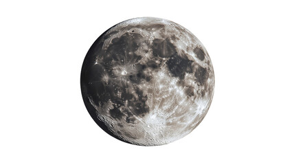 Full moon rotating showing craters and surface details on transparent background