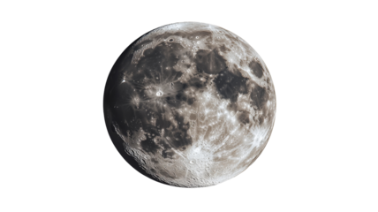 Full moon rotating showing craters and surface details on transparent background