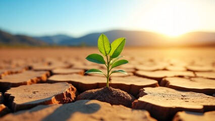 A small plant growing out of a crack in the ground.