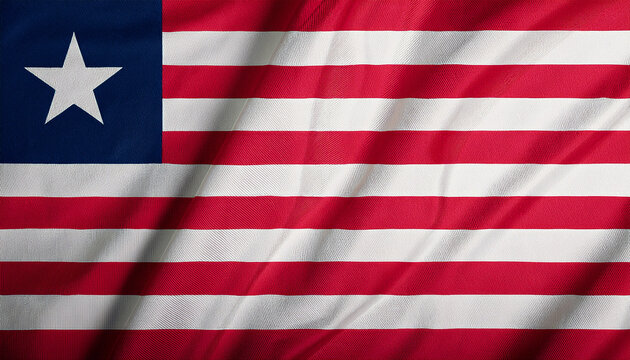 National flag of Liberia, silk fabric. Banner for celebrating Independence Day.