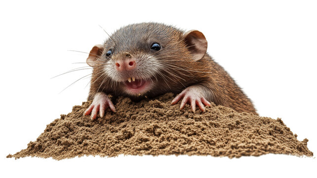 Common mole-rat emerging from underground with transparent background