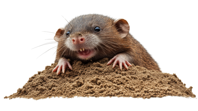 Common mole-rat emerging from underground with transparent background