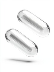 Fototapeta premium Transparent, elongated capsules floating against a white background, smooth and glossy.