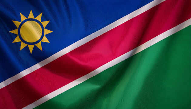 National flag of Namibia, silk fabric. Banner for celebrating Independence Day. - Powered by Adobe