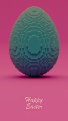 3D Pixel Style Easter Egg with Data Block in Voxel style Made with Cubes, on Pink Background for Creative and Seasonal Projects