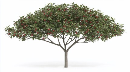 Fototapeta premium Isolated apple tree, red fruit, white background, 3D render, design element