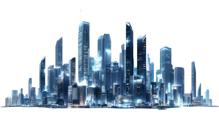 Fototapeta premium Futuristic illuminated city skyline at night with transparent background
