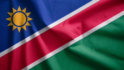 National flag of Namibia, silk fabric. Banner for celebrating Independence Day.