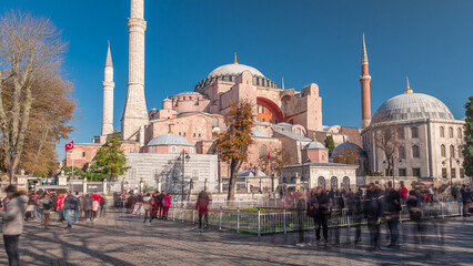 Naklejka premium Hagia Sophia timelapse hyperlapse front view, Istanbul, Turkey