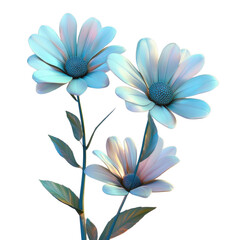 Obraz premium **Whispers of Azure: A Trio of delicate, azure-hued blossoms, their petals softly illuminated, conveying a sense of serenity and renewal.**