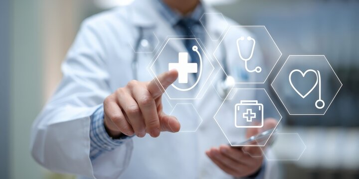 Doctor using digital healthcare interface