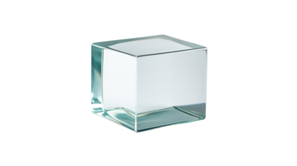 Transparent glass cube rotating on transparent background