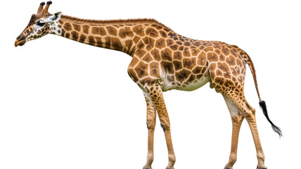 Naklejka premium Giraffe walking on transparent background in serengeti national park