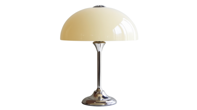 Modern desk lamp with cream shade on transparent background